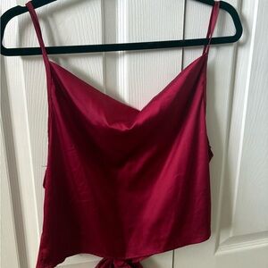 Chic Burgundy Satin Tie-Front Cami
